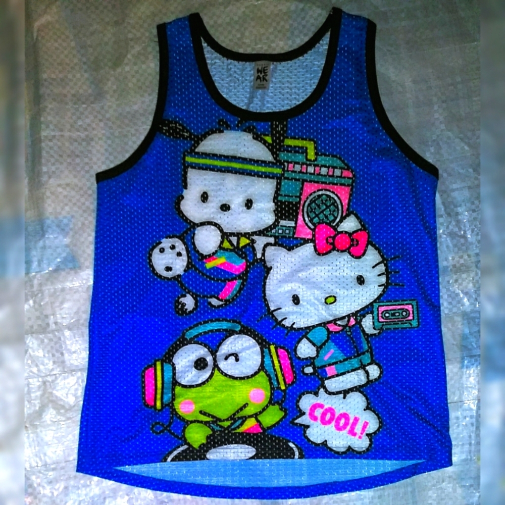 Zumba x Hello Kitty & Friends Collab Blue Mesh Tank Top size Large Lovely